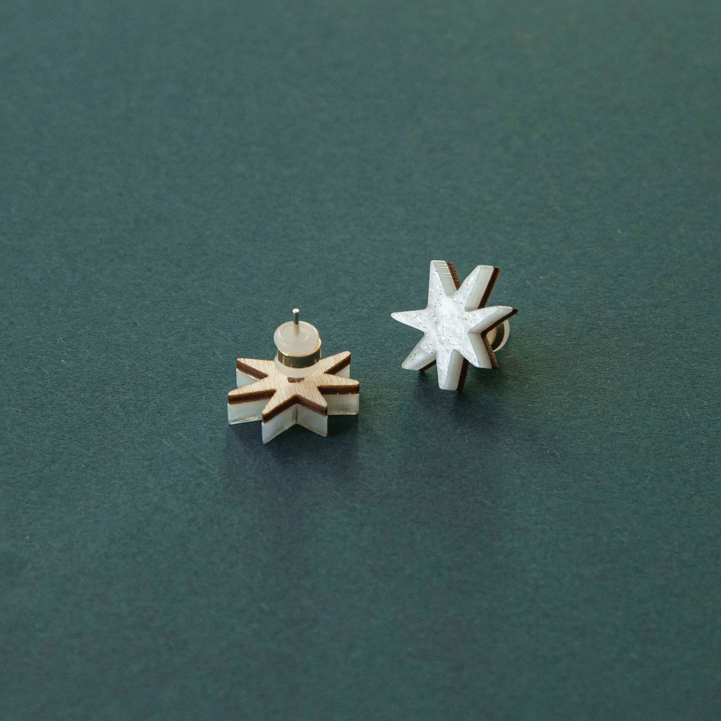 Hand Drawn Star Studs in Marble White Sparkle