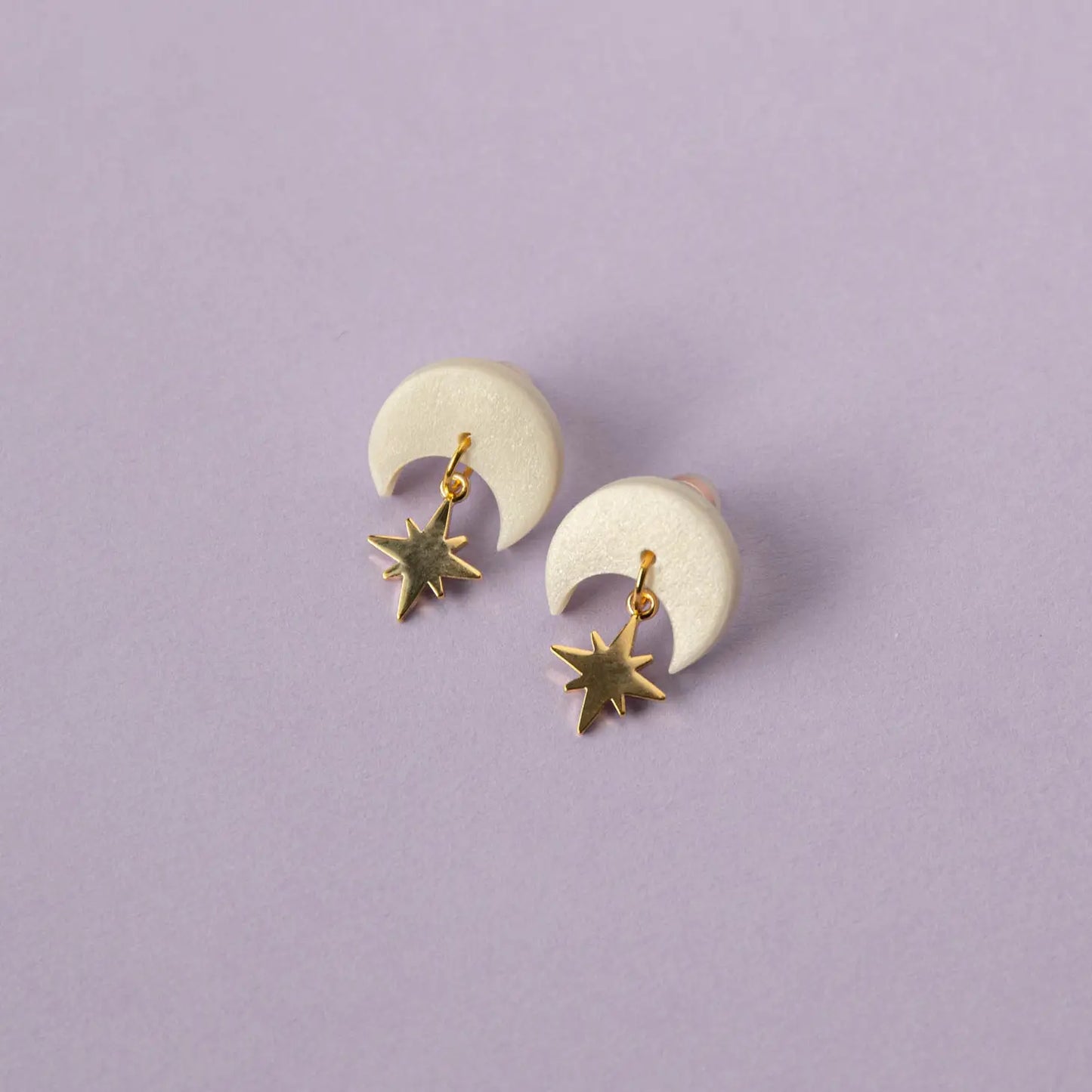 Celestial Star Gold Necklace & Stud Earrings in Pearly White Set