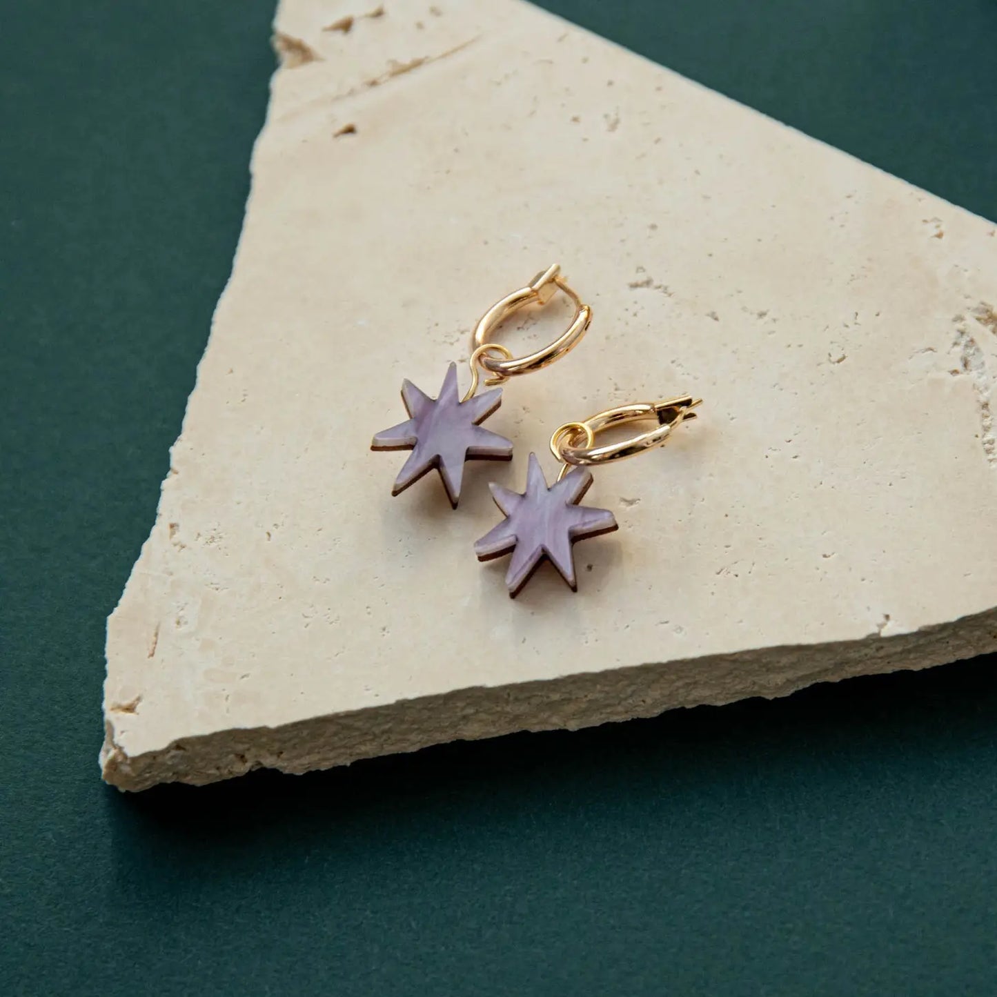 Hand Drawn Star Gold Necklace & Hoops in Lilac Marble Set